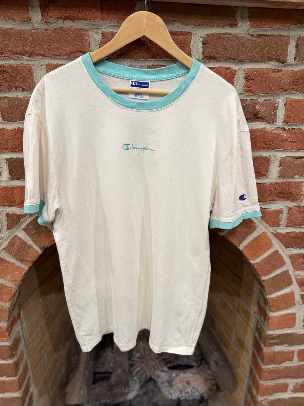 Champion Cream Ringer Tee with Mint Trim